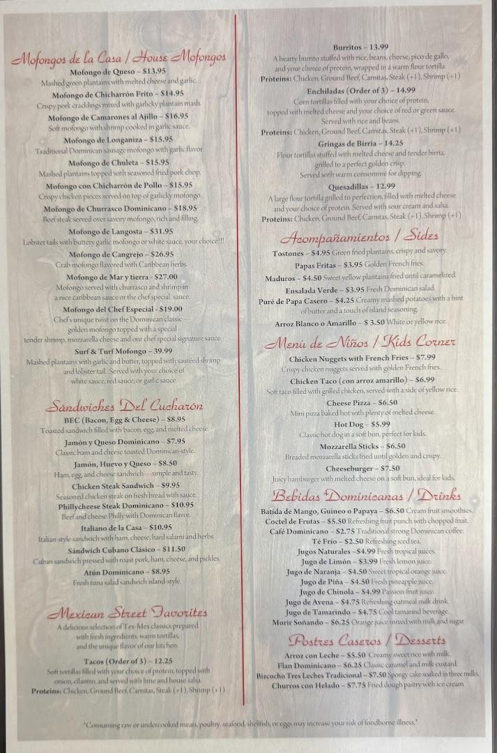El Cucharon del sabor Menu